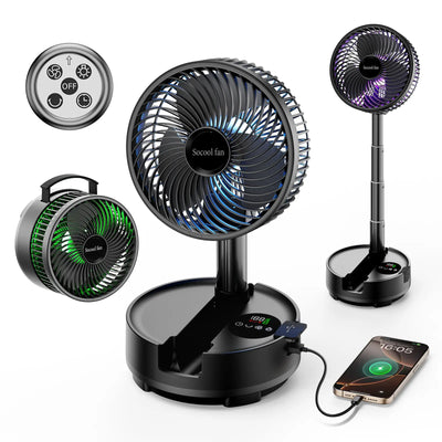 Socool 20000Mah Portable Fan Foldable Wireless Battery Rechargeable with 8-Speed & 112H, 90° Ossciliating Floor Standing Fan Remote, Desk Fan with 8H Timer & LED Light for Home Kitchen Travel Camping